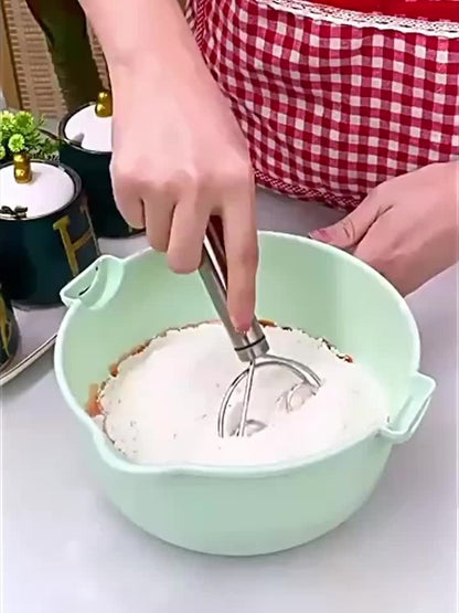 Stainless Steel Dough Mixer and Whisk - Handheld Bread Tool with Dough Scraper - Double Hole Quick Mixing for Cooking, Baking, and Food Trucks