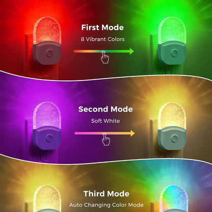 2pcs LED Night Light Plug - 8-Color Changing RGB, Dusk to Dawn Sensor, RGB Mode - Ideal Christmas Gift