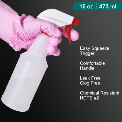 2 Pack Leak-Proof 16oz HDPE Spray Bottles - Adjustable Nozzle, BPA Free for Cleaning, Plants, Pets, Bleach, Vinegar and Alcohol