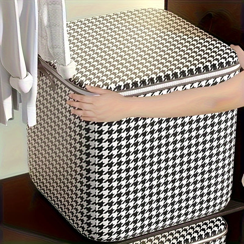 Houndstooth Storage Boxes: Clothes & Blanket Storage Bags, Containers with Handles for Closet Organization
