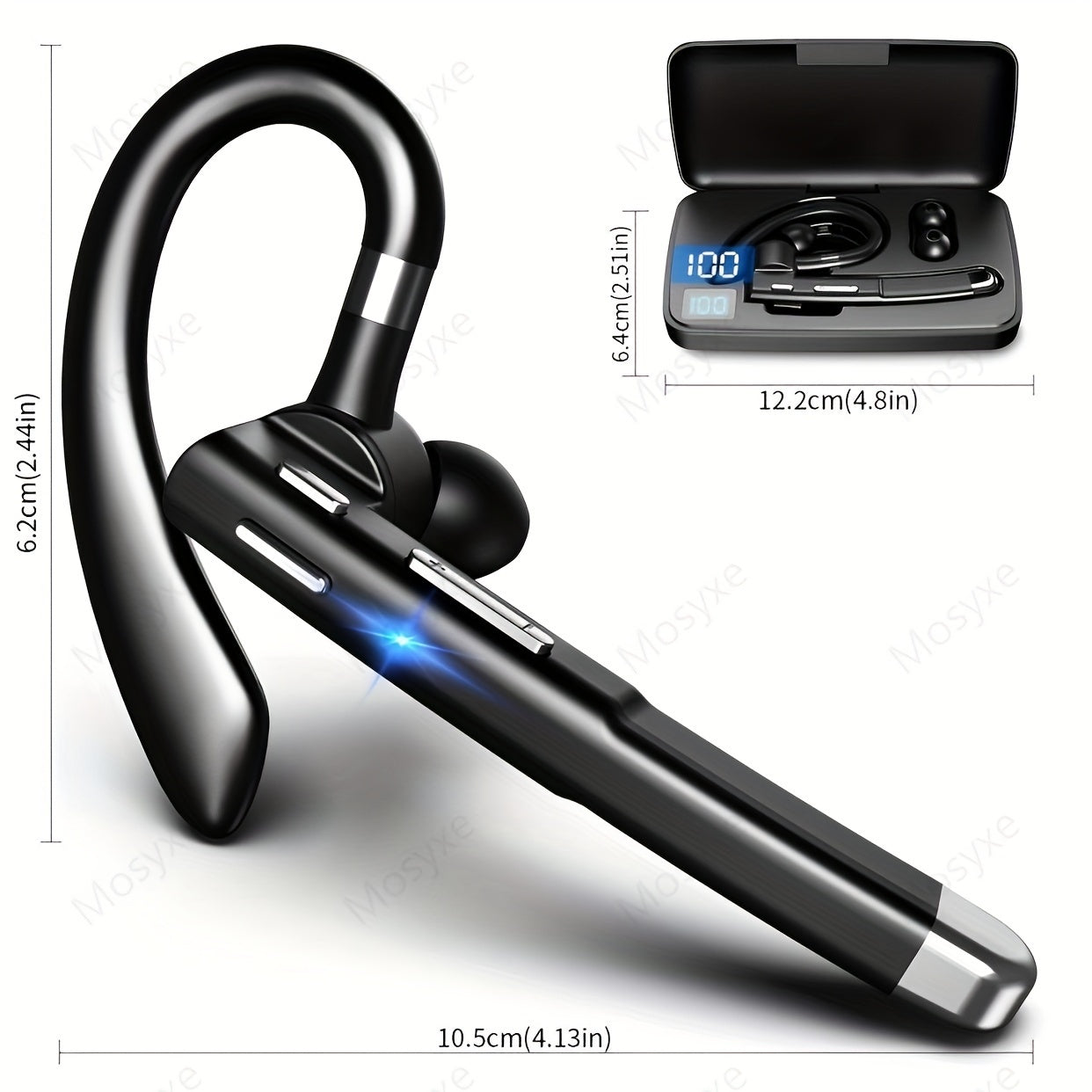 Mosyxe Wireless Business Headset - 120 Hour Standby, Built-in Microphone for iPhone & Android Phones
