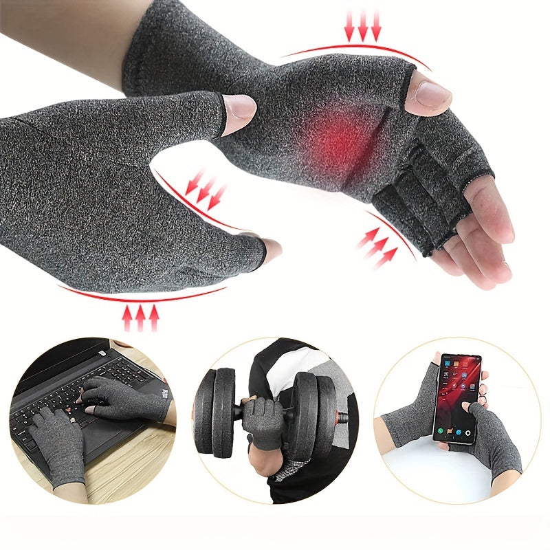 Fingerless Compression Gloves for Women and Men - Hand Joint Wraps, Sports Hand Support Thumb Gloves for Typing, Daily Work, and Hand Care - Open Finger Fit
