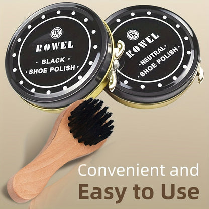 8 Piece Premium Shoe Shine Kit – Faux Fur Brushes, Black PU Case, Shoe Polish Set for Boots & Shoes, Non-Washable with Natural Wax for High Gloss Shine