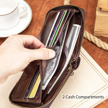 Men's Retro Genuine Leather Multi-Card Wallet with Zip - Large Capacity, Anti-Theft Design