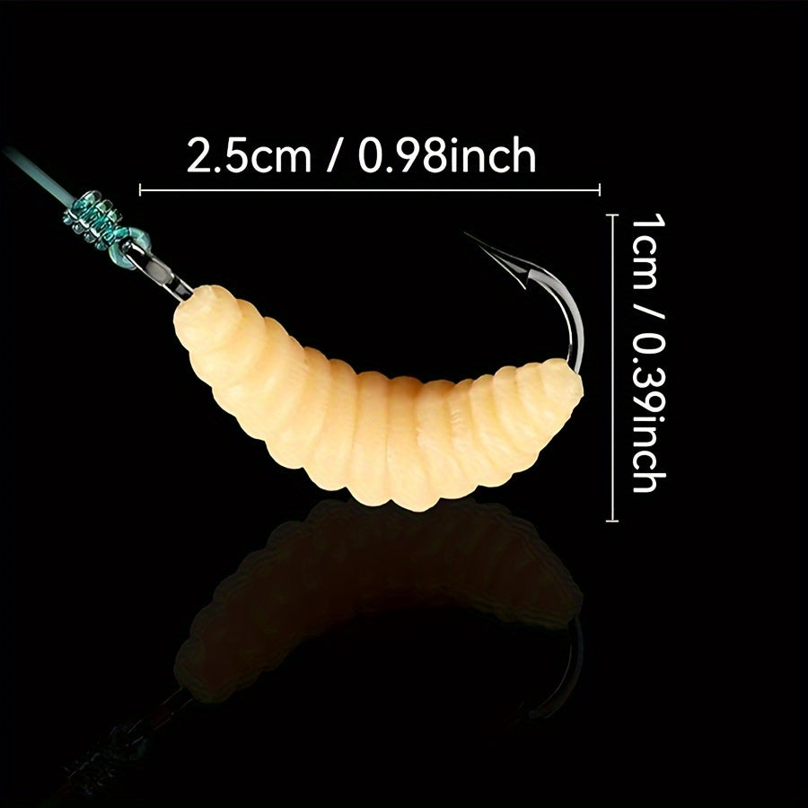 Premium Rubber Maggot Fishing Lures – 12pcs Set for Trout, Crappie & Freshwater Fish with Hooks