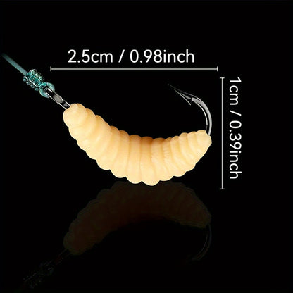 Premium Rubber Maggot Fishing Lures – 12pcs Set for Trout, Crappie & Freshwater Fish with Hooks