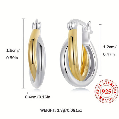 Unique Double Color Hoop Earrings – 925 Sterling Silver Hypoallergenic Jewelry for Daily Wear