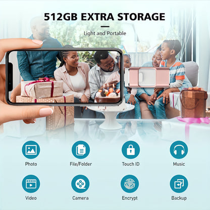 32GB/64GB/128GB USB Flash Drive - External Storage Key for IOS/Android, One-Click Photo, Video, and File Backup, Compatible with Computers and PCs