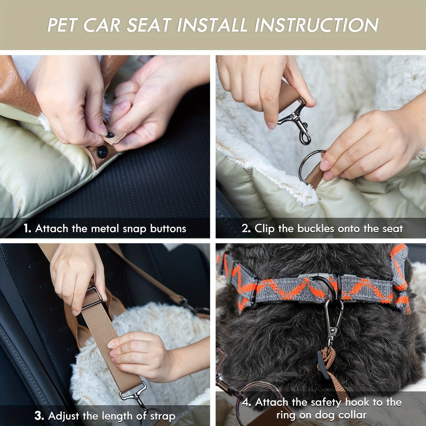 ClevaHome Small Dog Car Seat & Travel Carrier - Soft Fleece Pet Bed for Dogs up to 10lbs, Stylish Eucalyptus Travel Tote