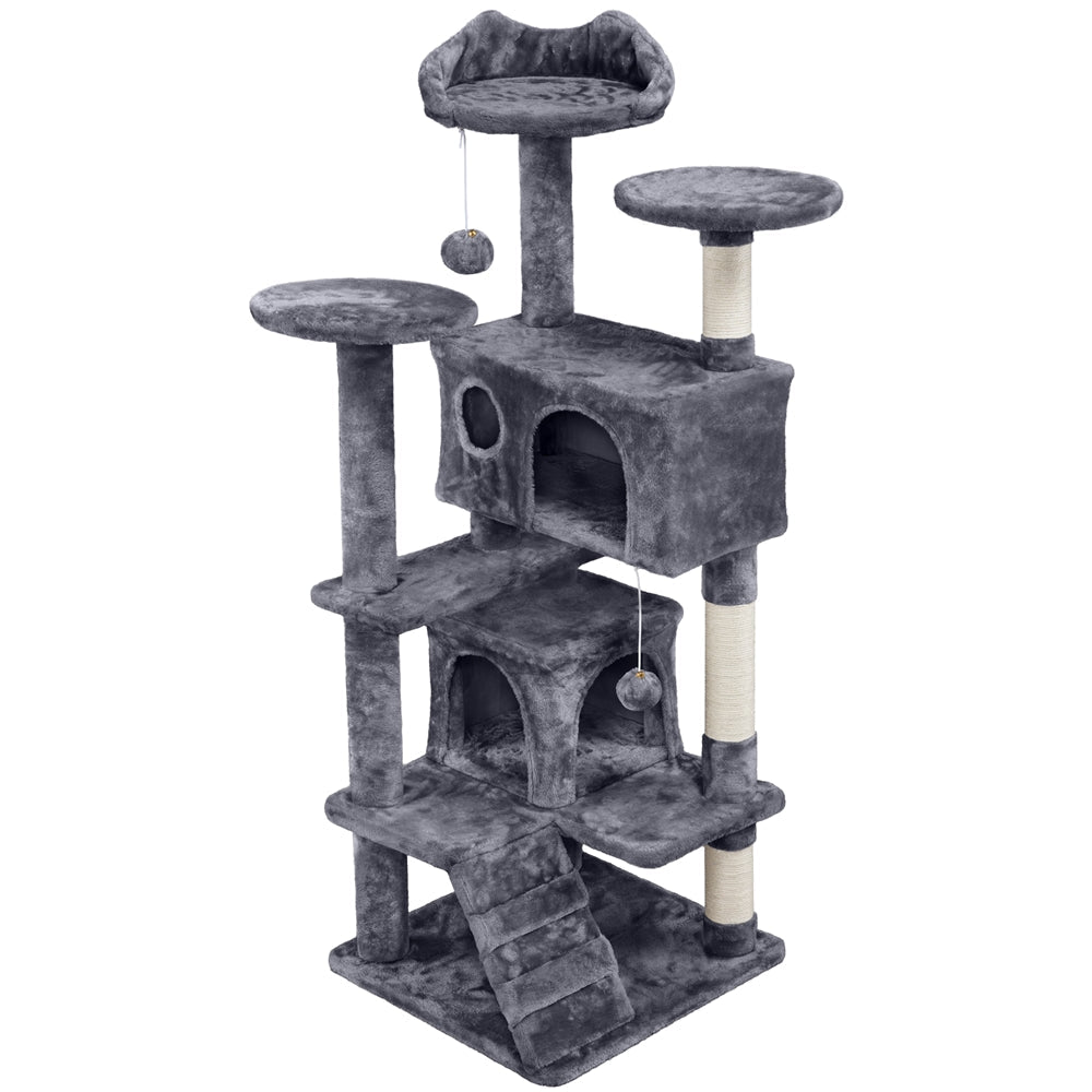 Costoffs 54in Cat Tree Tower – Large Cat Condo with 2 Condos, 2 Dangling Balls, and 3 Scratching Posts for Kittens and Cats