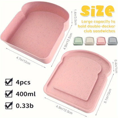 4Pcs Square Reusable Sandwich Containers – BPA Free, Leak-Proof Lunch Boxes for Students & Adults, Perfect for Eid Al-Adha Celebrations