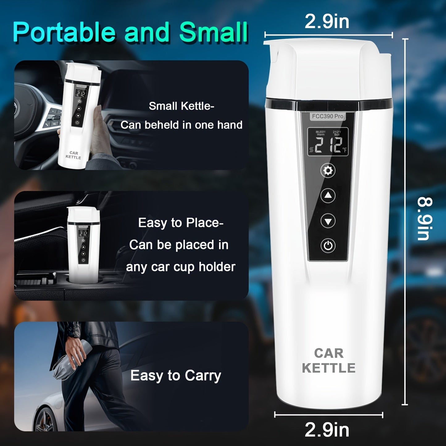 12V/24V Car Electric Kettle - Travel Portable Fast Water Boiler and Heater with Adjustable Temperature - 304 Stainless Steel Travel Mug for Coffee and Tea, Dry Burn Protection