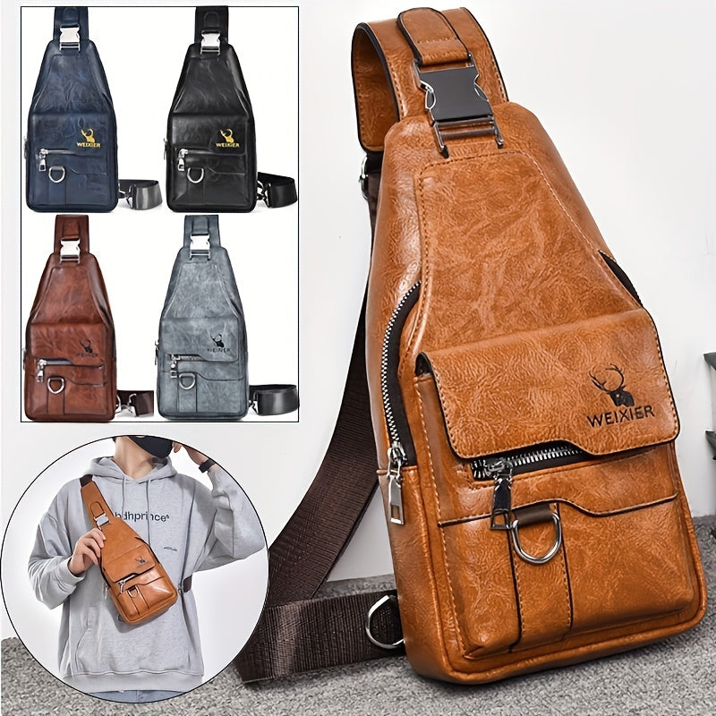 Men's PU Leather Vintage Chest Bag – Casual Large Capacity Crossbody with Multi-Compartments – Waterproof Premium Design for Everyday Use