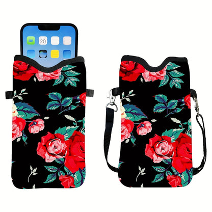 Shockproof Phone Pouch with Adjustable Lanyard - Versatile Print Design, Compatible with Multiple Models