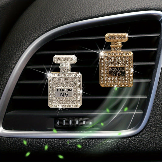 Luxurious Rhinestone Car Perfume Bottle – Women's Car Air Freshener, Parfum N5 with Scented Stick – 45mm x 29mm