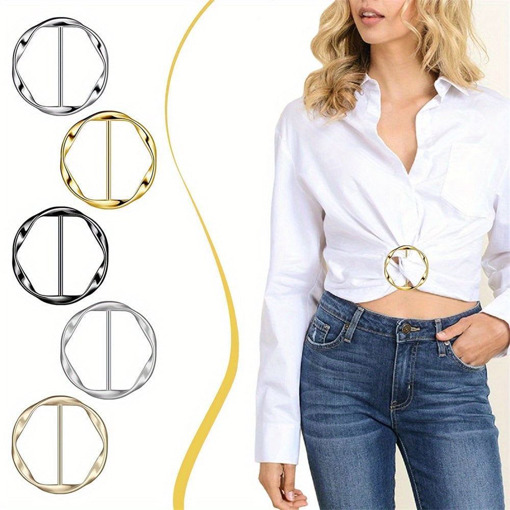 6 Piece Set Silk Scarf & T-Shirt Clips – Elegant Metal Round Ring Buckles in Bronze, Gold, Silver & Black, Sewing & Knitting Accessories for Jewelry Making with Loops
