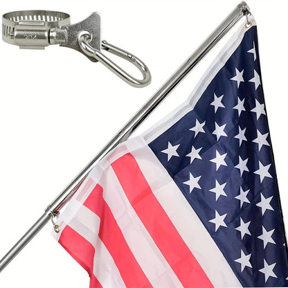 4 Pack Stainless Steel Flagpole Clips with Carabiner – Durable, Adjustable Grommet for Outdoor Flags, Fits 0.75-1.25" Diameter Poles