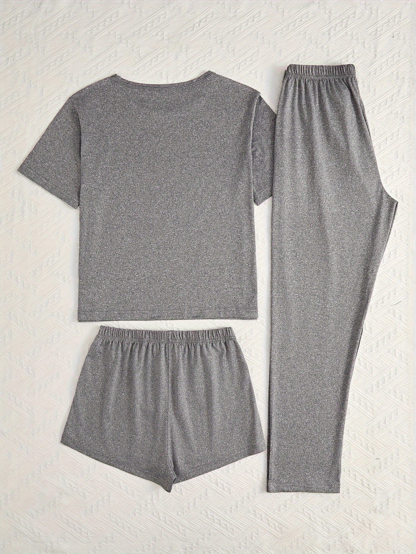 Women's 3-Piece Pajama Set – Simple Short Sleeve Sleepwear with 'WEEKEND' Print, Comfy Casual Loungewear