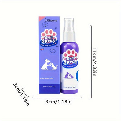 Cat and Dog Teeth Cleaning Spray - 30ml Oral Care Spray for Removing Stains and Freshening Breath, Pet Dental Cleaner