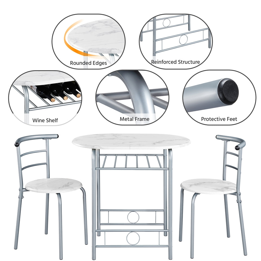 Costoffs Modern Round Compact Dining Table and 2 Chairs Set - Space-Saving Table Set for Kitchens, Apartments, and Dorm Rooms