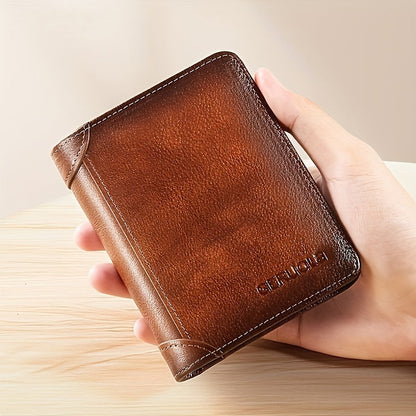 Men's Vintage Top Layer Cowhide RFID Blocking Wallet – Thin, Multi-Function ID & Credit Card Holder, Gradient Design, Perfect for Father's Day Gift