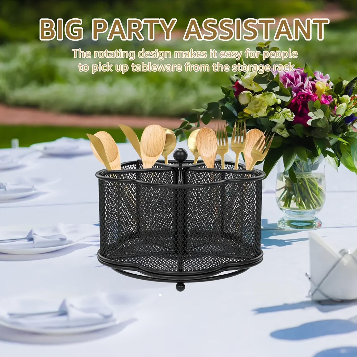 360° Rotating Metal Kitchen Utensil Holder – 5 Compartment Cutlery Organizer for Kitchen & Dining Tables