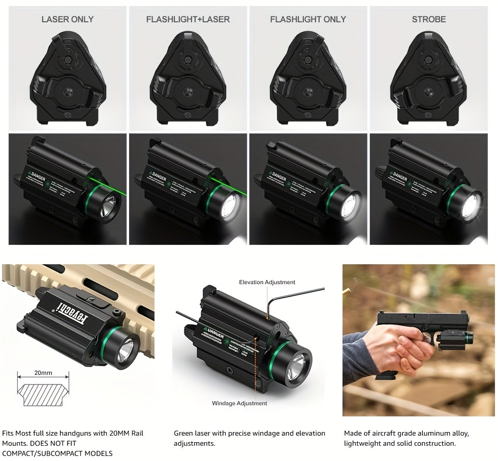 Feyachi Green/Red Laser Light Combo — 1000 Lumen LED Weapon Flashlight with Picatinny Rail Mount for Pistol & Rifle, Rechargeable