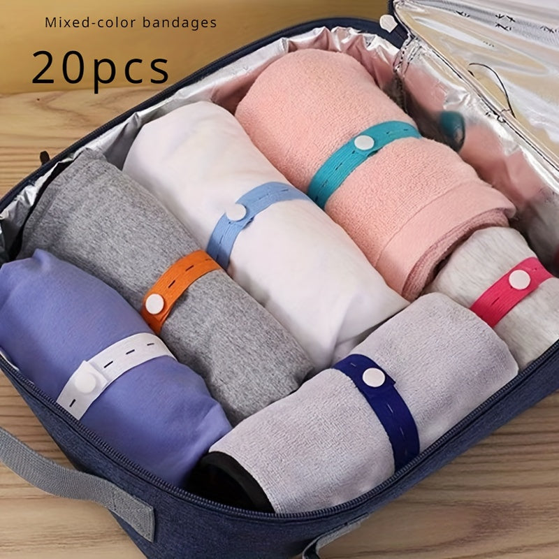 20pcs Elastic Storage Bands – Adjustable, Stretchable Buckle for Travel, Clothing, Drawers & Wardrobe Sorting, Space Saving