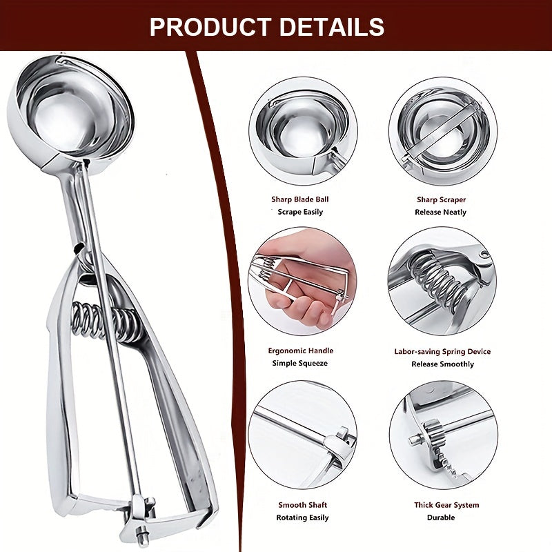 3 Piece Stainless Steel Ice Cream & Cookie Dough Scoops Set with Trigger Release – Silver Cupcake & Fruit Scoop for Baking