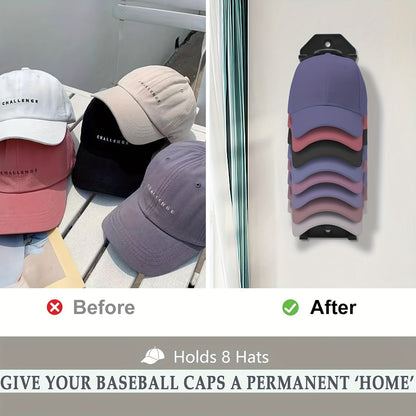 Feiku Wall-Mounted Hat Organizer – Space-Saving Baseball Cap Holder with Strong Adhesive, Easy Installation, Holds 8 Caps for Closet, Bedroom & Door