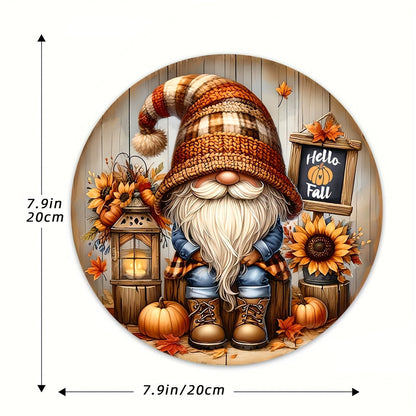 Festive Gnome Hello Fall Sign - 7.9"x7.9" Multi-Purpose Wall Hanging in English - Ideal for Home, Garden, Kitchen, Bar, or Porch Decor
