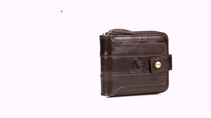 Men's Retro Genuine Leather Multi-Card Wallet with Zip - Large Capacity, Anti-Theft Design