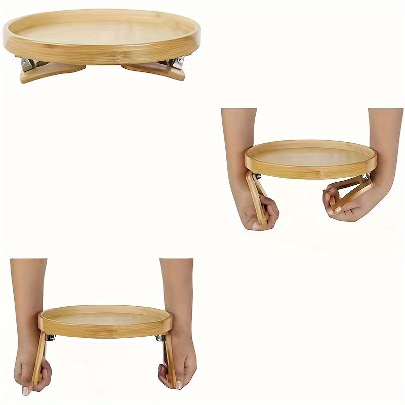 Foldable Bamboo Sofa Armrest Tray – Instant & Stable End Table for Sofa, 9.84" x 5.12", No Power Required, Hardwood Construction