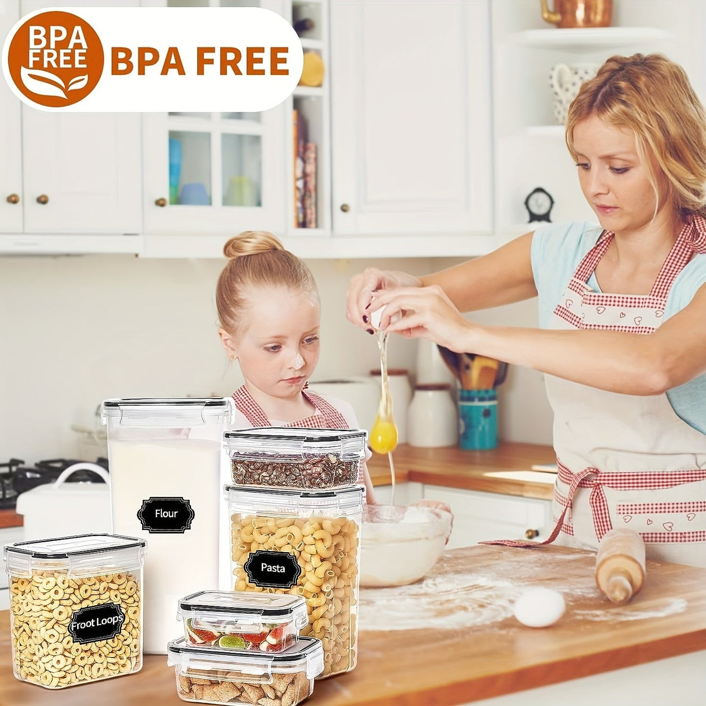 Skroam 36 Pack Airtight Food Storage Containers: BPA-Free Plastic with Lids, Labels and Marker for Kitchen Pantry Organization - Ideal for Flour, Sugar, and Cereal