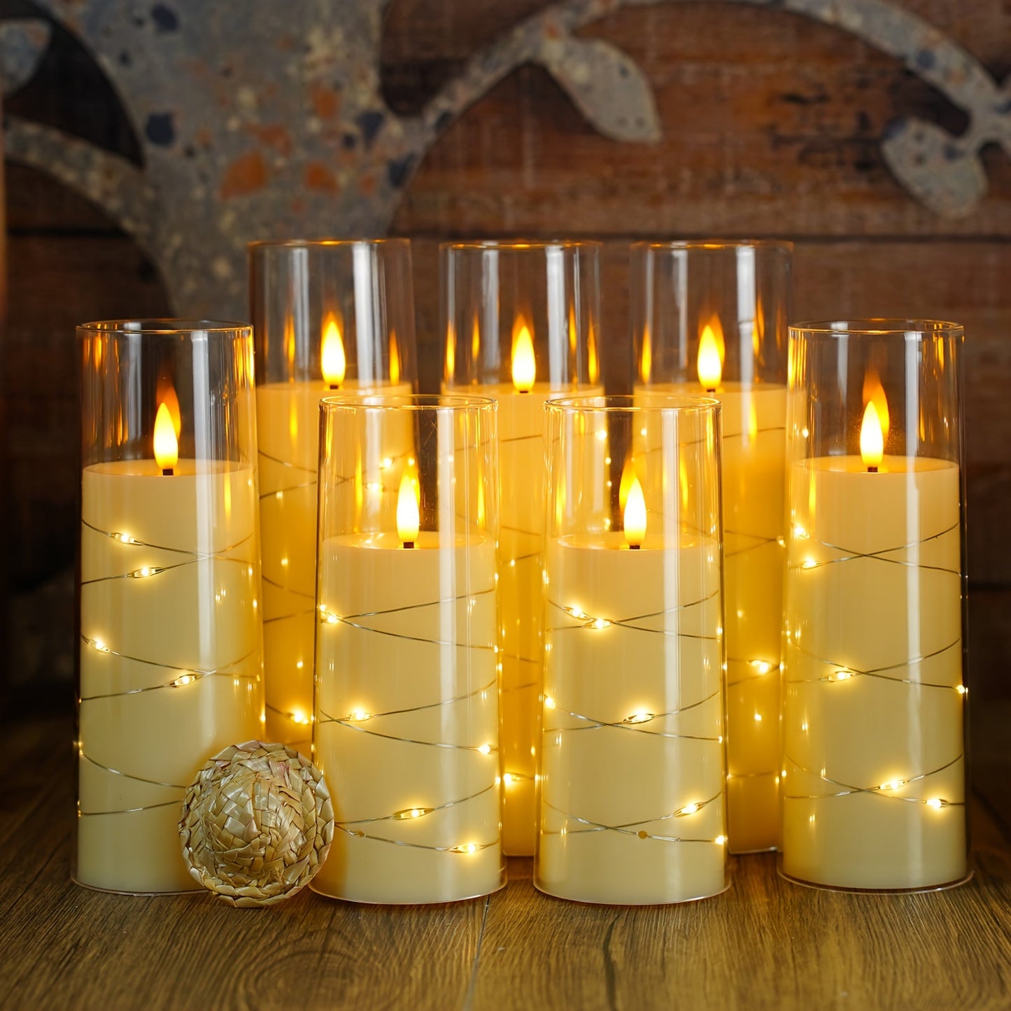 Flameless Battery-Powered Column Candle - 7 LED Acrylic Flashing Candle with Remote Control, Embedded Star String for Halloween and Christmas Decoration