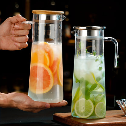 Water Pitcher with Lid – 37.1oz/54.1oz Heavy Duty Drink Pitcher – Stainless Steel or Wooden Lid – Ideal for Juice, Bubble Tea, Summer Drinks – Kitchen and Home