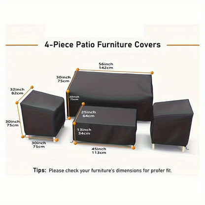 4 Piece Ultimate Waterproof Patio Furniture Cover Set – Durable Windproof Covers with Buckle Strap and Adjustable Drawstring for Sofa, Chairs, Coffee Table, Outdoor Living Room and Balcony Protection