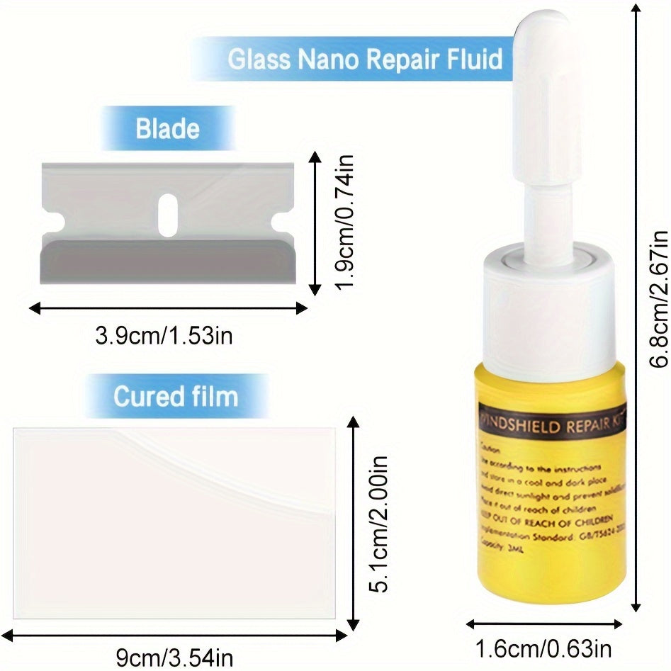 Windscreen Repair Kit - Nano Crack and Chip Repair Fluid, Car Windscreen Tool for Chip and Crack Repair, Yellow