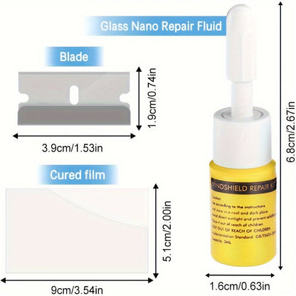 Windscreen Repair Kit - Nano Crack and Chip Repair Fluid, Car Windscreen Tool for Chip and Crack Repair, Yellow