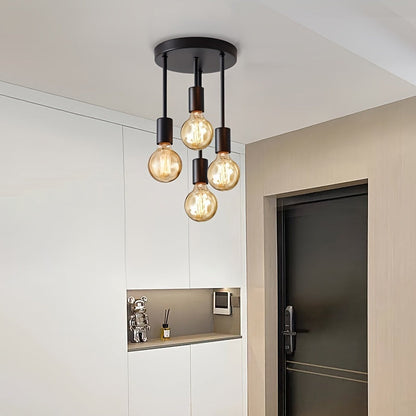 Black 4 Lamp Ceiling Pendant Light – Modern Satellite Design with E27 Bulb Base, Ideal for Bedroom, Kitchen, Living Room, & Corridor (Bulbs Not Included)