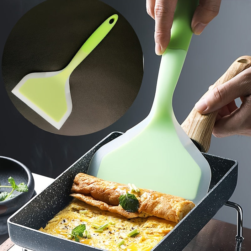 Premium Tamagoyaki Silicone Spatula - Heat-Resistant, Non-Stick with Wide Mouthed Ergonomic Grip - Ideal for Pizza, Frying, Grilling, Pancakes, Fluorescent Green, Eid Al-Adha Mubarak