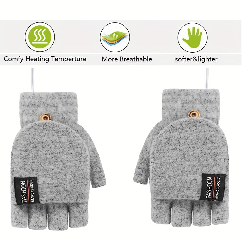 Unisex Washable USB Heated Gloves - Portable Half-Finger Design with Optional Mitten Cover - Ultimate Winter Warmth