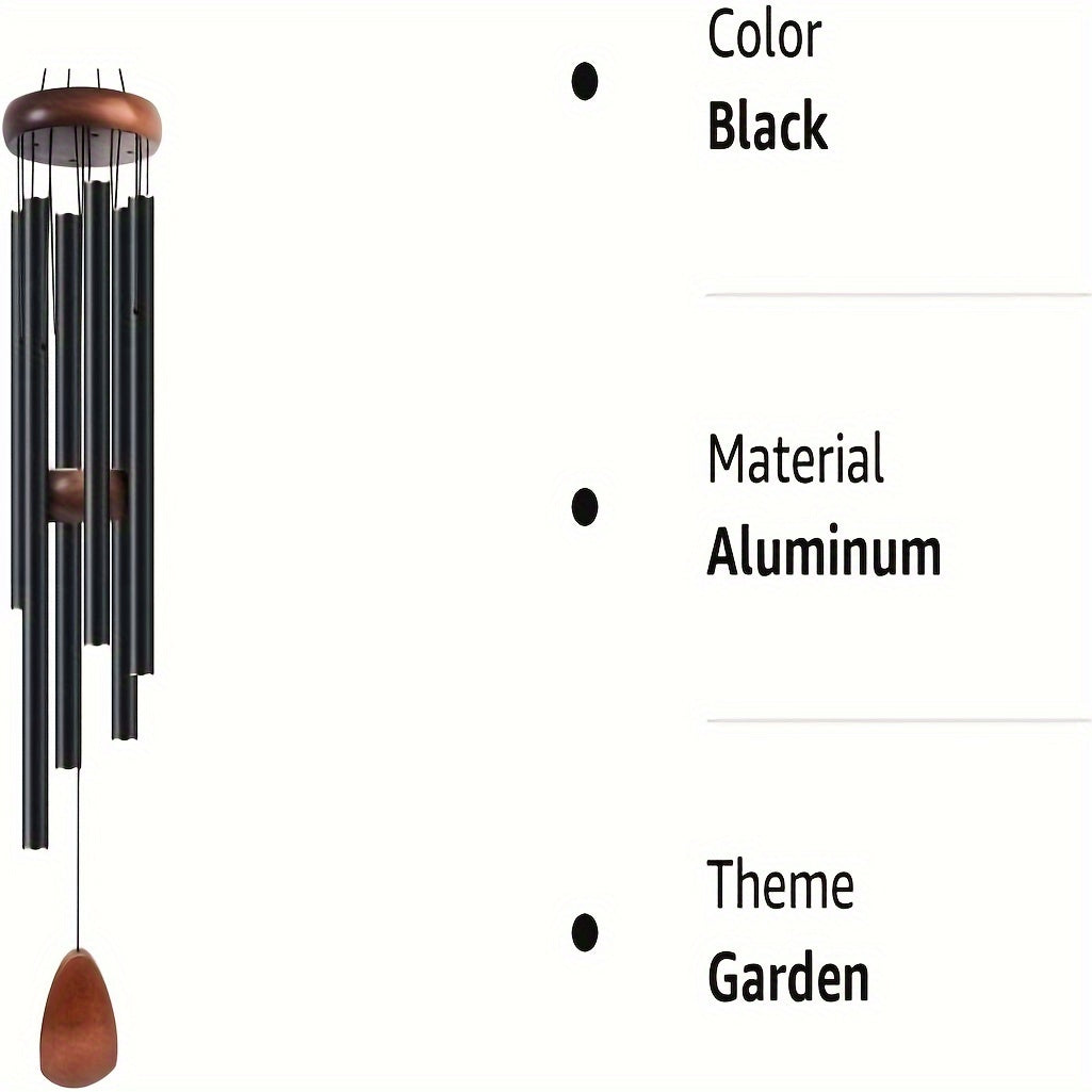 26-Inch Deep Tone Wind Chimes - Black Aluminum Coated, Soothing Memorial Chime with Durable Pine Wood, Outdoor Sympathy Gift for Mom, Women, Grandma, Neighbors