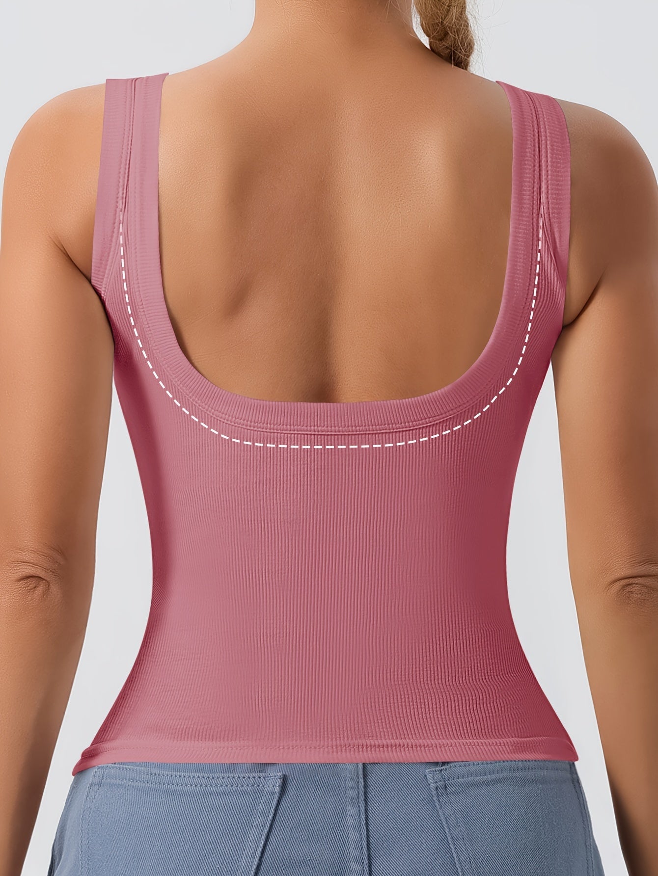 Women's 3-Piece Ribbed U-Back Tank Tops – Slim Fit with Removable Pads, Solid Colors, Casual Layering and Outerwear Camisoles