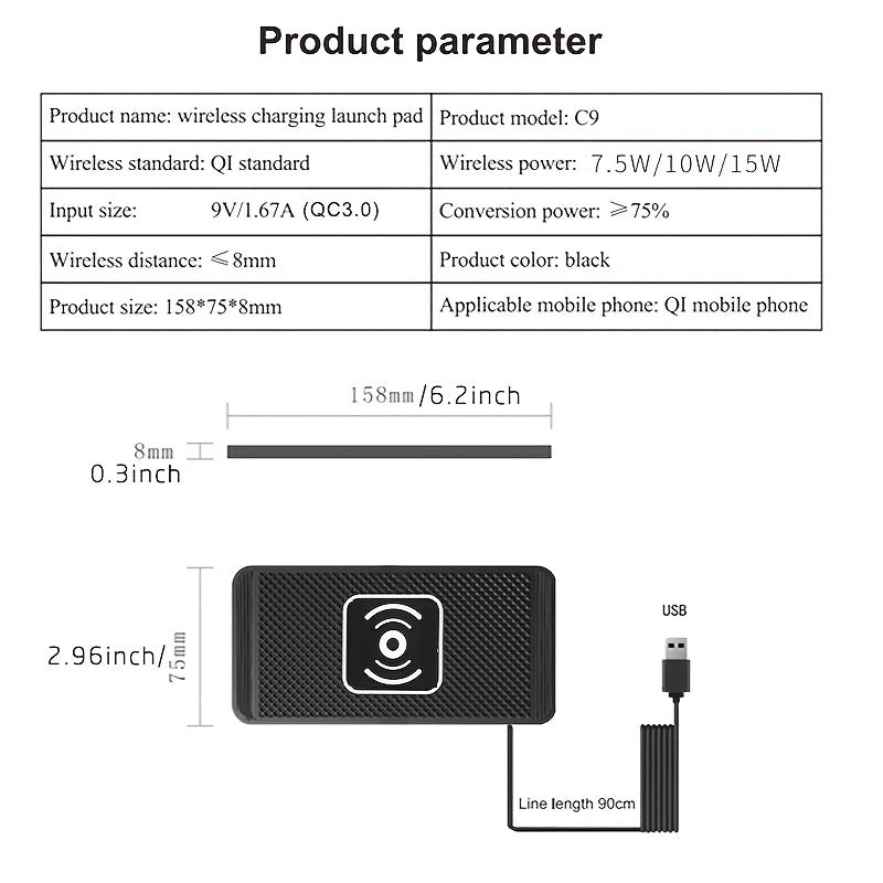 Fast Wireless Car Charger Pad - 15W Qi Certified for iPhone 11/12/13/14 Pro Max, Xs and Samsung Phones - Non-Slip, Easy Mount