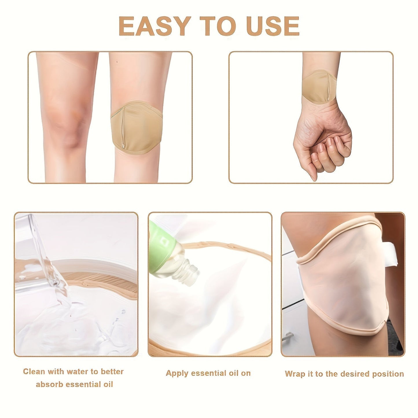 Castor Oil Compress Pack Set – 2Pcs Adjustable Elastic Band Wraps for Knee, Leg & Arm, Hot/Cold Therapy, Natural Cotton Pads (Oil Not Included)