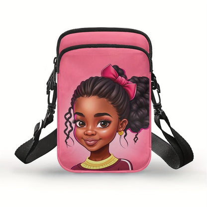 Chic African Girl Print Crossbody Bag - Trendy, Lightweight Double Layer with Adjustable Strap and Zip Closure for Daily Use