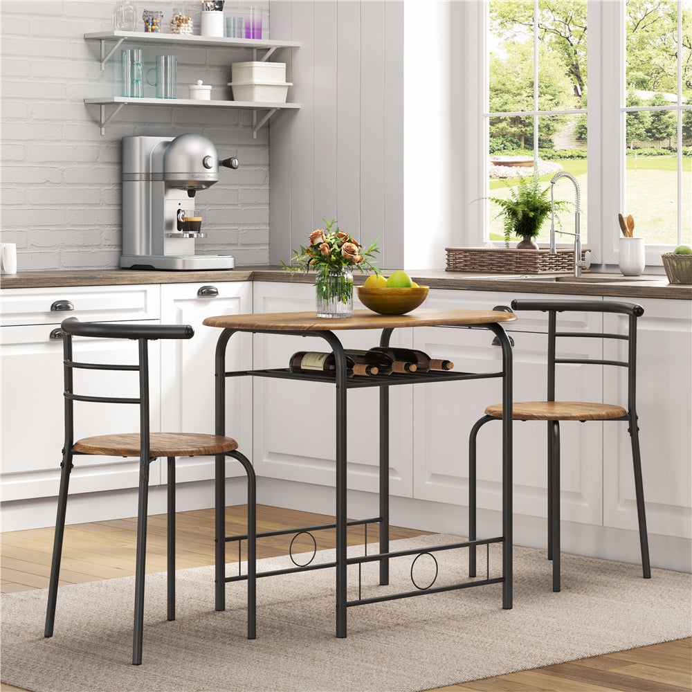 Costoffs Modern Round Compact Dining Table and 2 Chairs Set - Space-Saving Table Set for Kitchens, Apartments, and Dorm Rooms