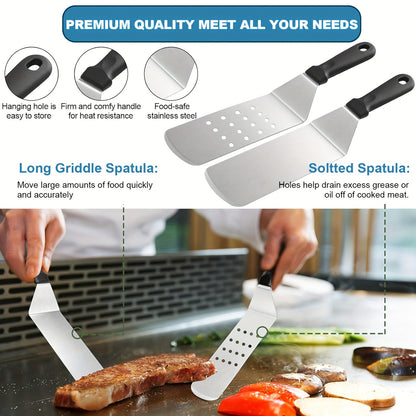 Enlarged Spatula Set for Griddles – Flat Top Grill Accessories Kit with Basting Cover and Scraper – Ideal for Outdoor Barbecue