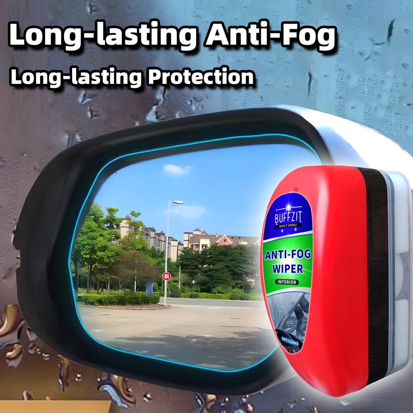 Buffit Anti-Fog Wiper for Car Windows and Mirrors - Universal Spray Alternative, Improves Driving Visibility, Prevents Condensation on Glasses, Goggles & Helmets, 120ml/4oz